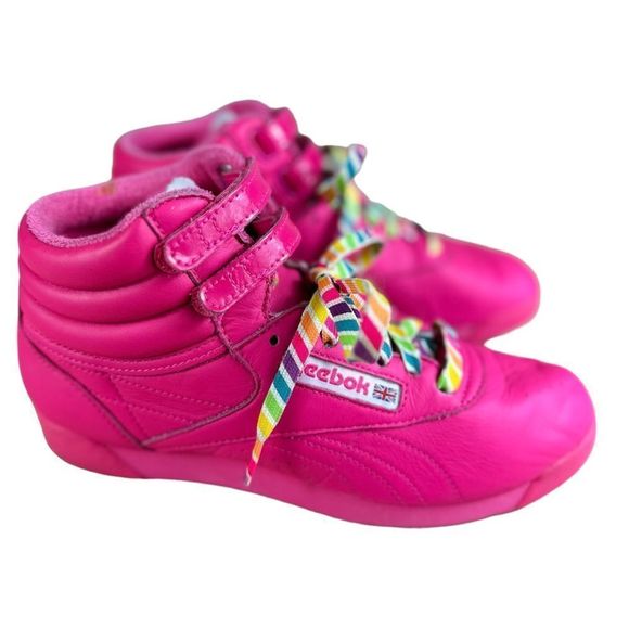REEBOK CLASSICS 25th ANNIVERSARY Freestyle Hi Pink Rainbow Swirl Lace Sneakers - Picture 8 of 9